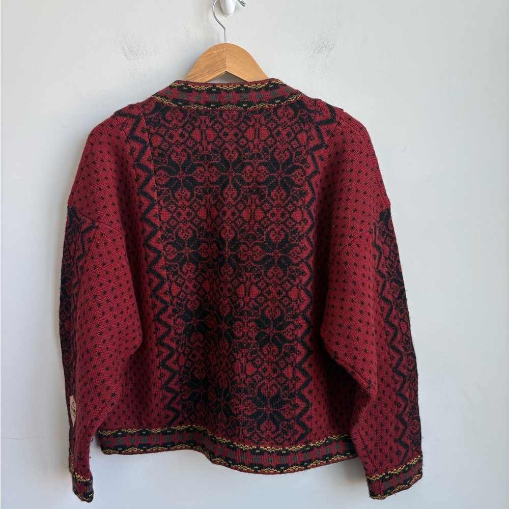 Vintage Windfjord Norwegian Wool Cardigan Red Nordic Sweater 100% Wool XL - Picture 7 of 8